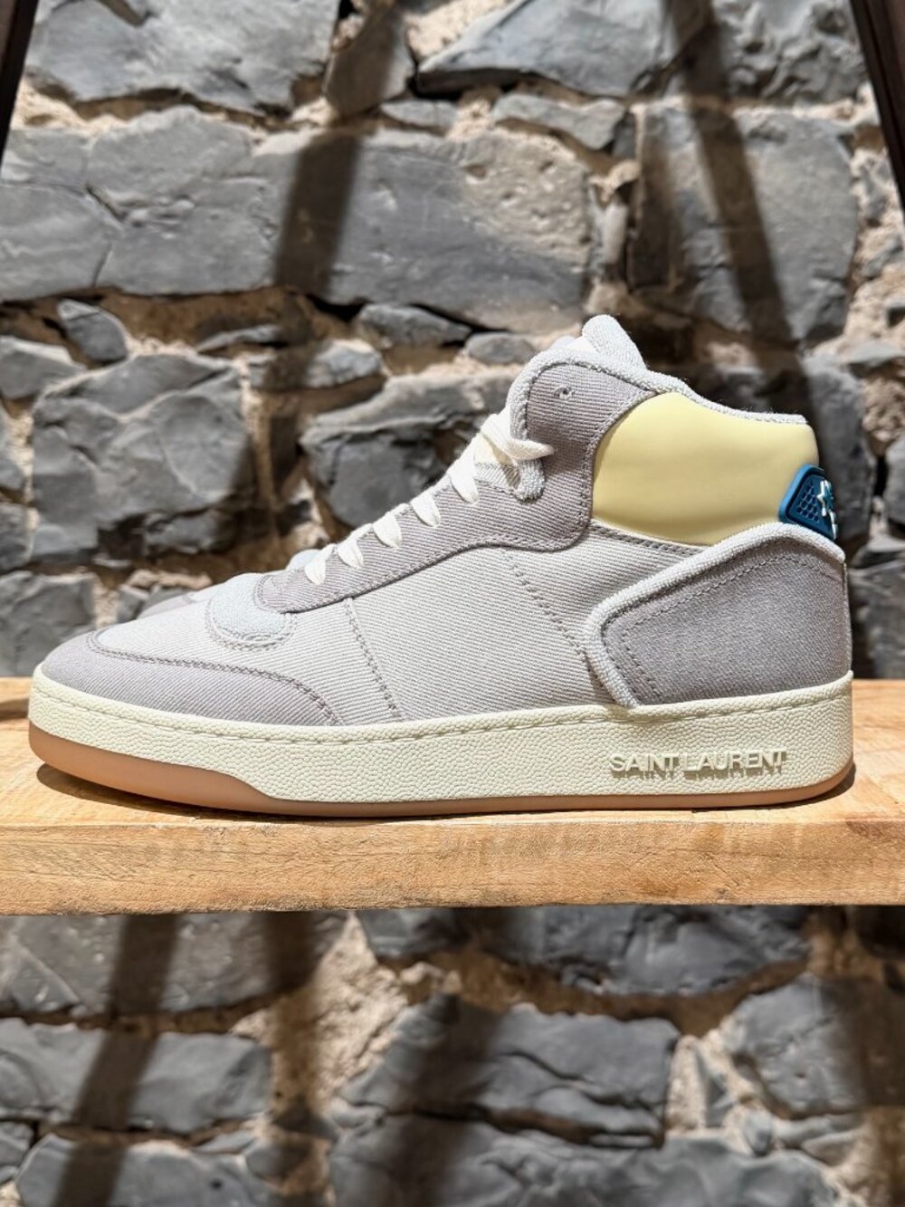 Saint Laurent SL/80 Grey Yellow Canvas High-top Sneakers - Picture 7 of 13